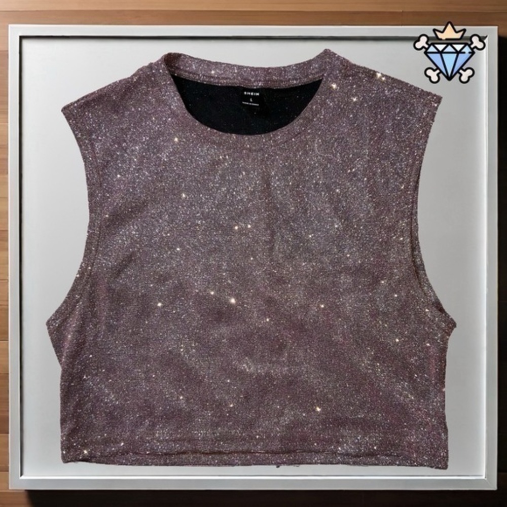 SHEIN MEN CROPPED GLITTER TANK TOP SIZE LARGE STREETWEAR FESTIVAL WEAR